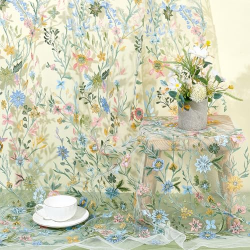 NBEADS 1 Yard Floral Bestickter Blumen Spitzenstoff, 1.6 M Bestickter Spitzenbesatz Aus Polyesternetz Stickerei Tüllstoff Bekleidungszubehör Für Schminktisch Diy Bastelarbeiten Vorhänge, Weiß