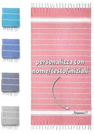Caribu design Telo Mare Personalizzato con Nome Testo Iniziali in Cotone Asciugamano Grande da Spiaggia Piscina a Righe 90x180cm Leggero Asciugatura Rapida Uomo/Donna Idea regalo (Rosso)