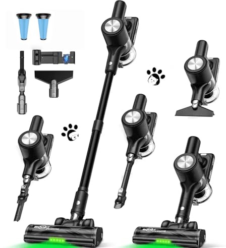 SUXIANGVAC Akku Staubsauger 48KPa/500W/55Mins, Staubsauger Kabellos mit Wandmontierte Ladestation, Selbststehende, LED Display, Anti Tangle Bürste, fürTierhaare/Teppiche/Hartböden/Auto, Schwarz