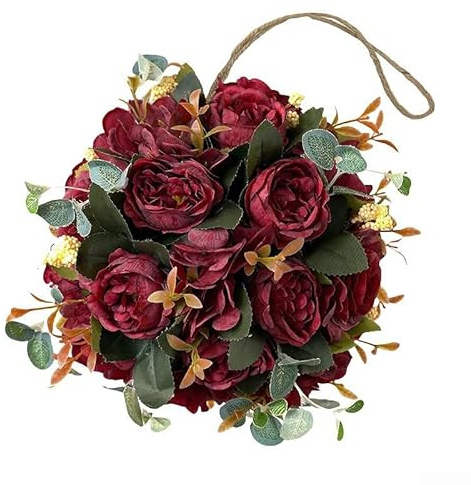 Ortensia artificiale, palla di peonia, da appendere, con ortensia, peonia, bouquet di peonie finte, per soggiorno, decorazione per matrimoni, colore arancione (rosso)