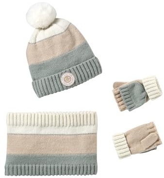 Vertbaudet Mädchen-Set: Mütze, Rundschal & 2-in-1-Handschuhe, Colorblock aqua 104/116