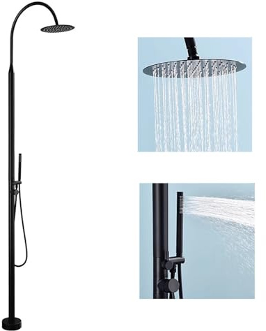 LMXRYPD Kit di Accessori per Doccia da Esterno a Doppia Funzione, Docce da Giardino, con Soffione da 25 cm, Doccetta Portatile, Ideale per Piscina, Bagno o Cortile(Black)