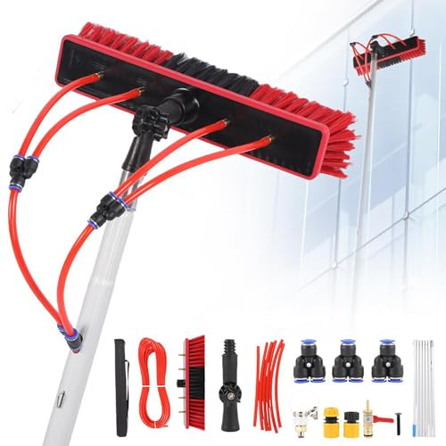 YFSMBD 3-20 Meter Teleskop Waschbürste mit Wasseranschluss | mit Seifenspender und 20m Wasserschlauch | Reinigungsbürste ausziehbar aus Aluminium für PV Anlagen, Fenster, Wohnmobil (55cm Bürste,20m)