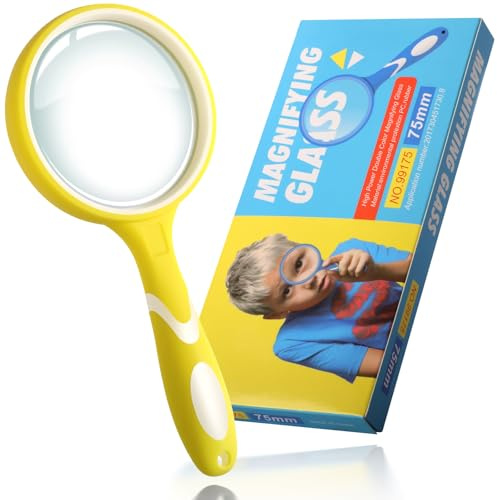 10X Magnifying Glass Handheld Reading Magnifier Glasses | 75mm Shatterproof Thickened Lens, Kids Magnifying Glasses, Non-Slip Soft Rubber, Fit for Nature Observation, Hobbies, Seniors