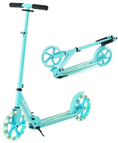 KOMFOTTEU Scooter Tretroller Klappbar, Cityroller Kickscooter mit 2 LED Rädern & Tragegurt, ‎Roller aus Aluminium, Kickroller Roller höheverstellbar für Kinder & Erwachsene bis 110 kg (Grün)