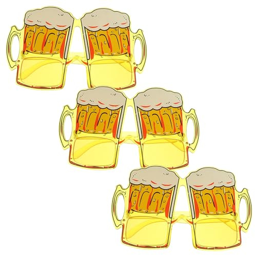 OATIPHO Lot de 3 Verres en Plastique Jaune à Thème de Bière Lunettes de Fête Créatives pour Oktoberfest et Accessoires de Soirée Lunettes Amusantes pour Fête et Déguisement