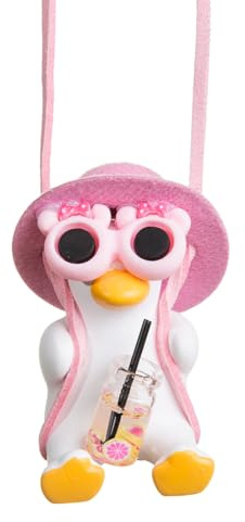 OIXYEY Rosa Hut Schwingende Ente Auto Hängend Ornament, Schaukel Ente Auto Rückspiegel Anhänger, Süße Swinging Duck Auto Innenraum Deko Für Autospiegel Hängendes Zubehör（Rosa）.