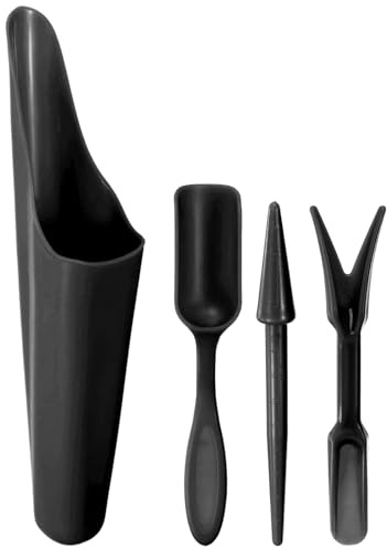 M METERXITY 1-Set Garden Shovel Hand Tools Transplanting Succulent Cultivation Digging Scoops Kits, Plastic Mini Garden Tool Set for Bonsai Potting/Flower Planting [Black]