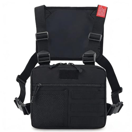 Taktische Brusttasche, EDC-Brustbeutel, 600D Nylon-Mehrzwecktasche, Ideal für Outdoor-Sportarten Camping Wandern und Jagd(Black)