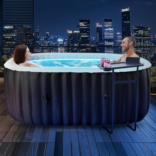 Obqer Hot Tub Aufblasbar für 2 Personen Mit LED, 2400W In/Outdoor SPA Pool Winterfest Mit 100 LuftdüSen, Frostschutz, 550 Liter, Auslaufsichere, Energiesparend, Bubble Spa & Wellness Massage