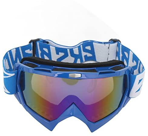 Motorradbrille, Flexible PC-Linse, Winddicht, Rutschfest, Elastisches Band, Offroad-Brille für Männer, Frauen, Jungen, Mädchen, Snowboardbrille Zum Klettern, Skifahren (Blaue