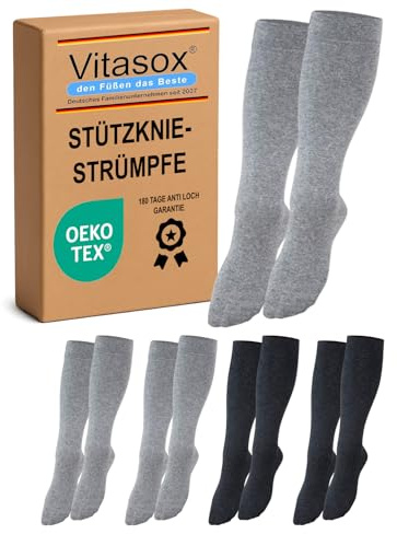 Vitasox Stützstrümpfe für Damen & Herren, 1 | 2 | 4 | 6 Paar, Stützkniestrümpfe aus Baumwolle mit Kompression für Flug, Reise, Büro und Auto, Thrombose Socken gegen geschwollene Beine