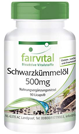 Fairvital | SchwarzkümmelÖl Kapseln 500mg - HOCHDOSIERT - VEGAN - 90 LiCaps® - reich an wichtigen Fettsäuren