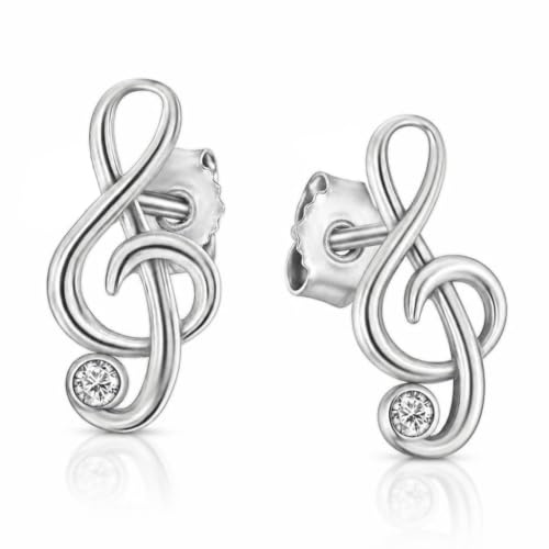 CLEVER SCHMUCK Notenschlüssel Ohrstecker 9 mm Violinschlüssel Ohrring mit Zirkonia925 STERLING im Etui creme