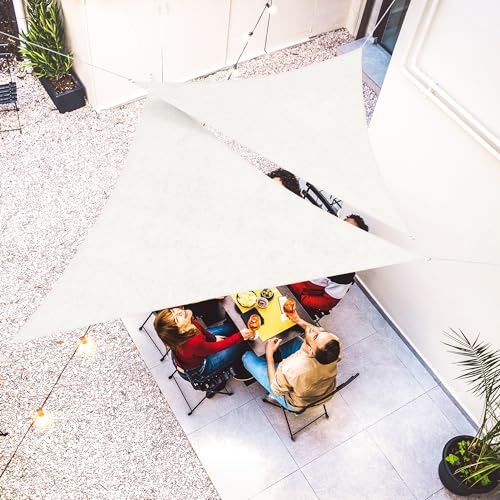 jarolift Toldo Vela Triangular Transpirable Protección Solar y Privacidad para Jardín, Balcón, Terraza, 500 x 500 x 500 cm, Blanco Crema