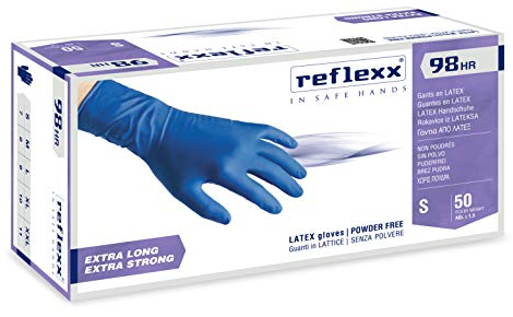 Reflexx R98, Guanti Hi-Risk in Lattice senza Polvere Gr. 18.5, 50 Pezzi, Blu