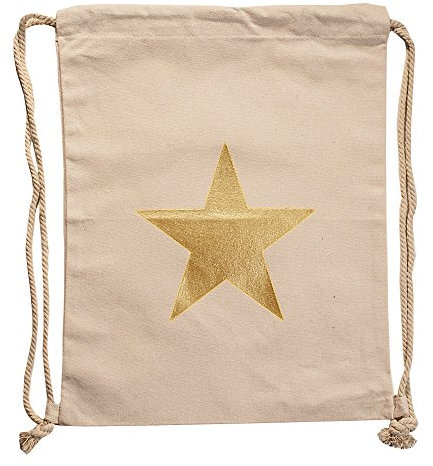 Turnbeutel Rucksack Canvas Stern silbern golden verstellbar Kordel 34 x 42 cm weiß Gold