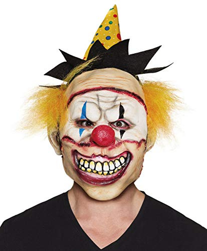 Boland 97551 Latex Kopfmaske Freaky Clown mit Hut und Haar, Mehrfarbig