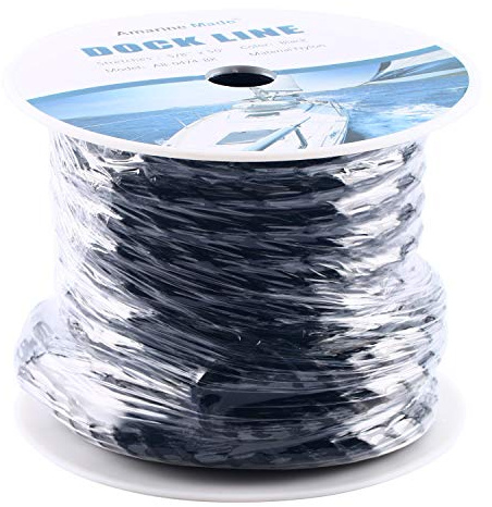 Amarine Made 5/8 inch 50 feet 3 Strand Twisted Nylon Rope Dockline Multipurpose Utility Line - Alkali and Weather Resistant - Crafts, Towing, Dock Line (Black)