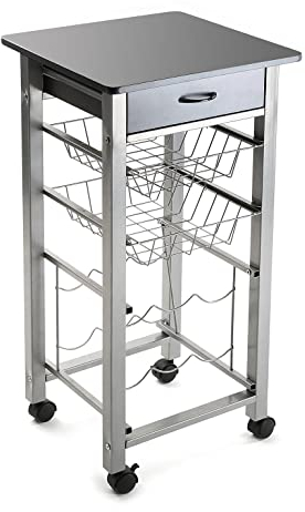 VERSA Leicester Carrello Cucina e Portabottiglie con Ruote e cassetti, Mobile Cucina, Misure (A x L x l) 82 x 40 x 40 cm, Legno e Metallo, Colore Grigio
