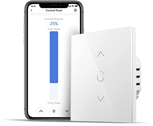Meross Interruttore Tapparelle WiFi, Interruttore WiFi per Tenda Compatibile con Alexa, Google Home e Smartthings, Controllo Percentuale, Comando Vocale e Telecomando