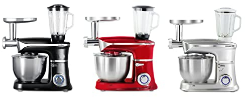 IMPASTATRICE PLANETARIA ROBOT DA CUCINA PROFESSIONALE 3 IN 1 TRITACARNE FRULLATORE 2100W 7,5L - DISCORAMA® (Red)