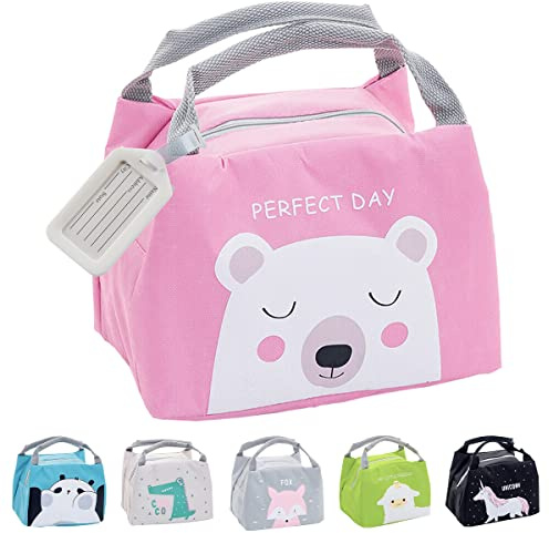 Hillylolly Pranzo al Sacco dei Cartoni Animati, Borsa Termica Piccola Bambini, Lunch Bag Bambini, Sacchetti Pranzo Riutilizzabili, Mini Borsa Termica Bambini, Cartoni Animati (Orso polare)