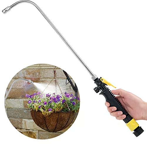 Mist Watering Wand for Hanging Baskets,25 Inch Spray Wand with Adjustable Nozzle, Car Pet Window Cleaning Tool, Great for Watering Seedbeds, Hanging Plants, Deck Plants.（90-Degree Curved Nozzle）