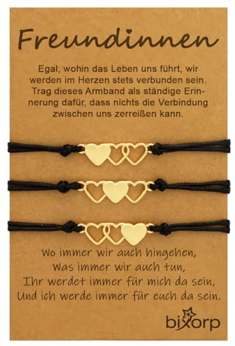 Bixorp Freundschaftsarmband für 2/3 / 4 mit Herz-Anhängern - BFF Armband für Mädchen & Damen - Ideales Geburtstagsgeschenk für die beste Freundin