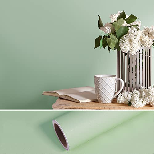 VEELIKE Möbelfolie Mintgrün Vintage 40cm×900cm Klebefolie Grün Küchentapete Wand Abwaschbar Selbstklebende Folie für Möbel Wandtapete Badezimmer Wasserfest Tapeten Schlafzimmer Garderobe Tür