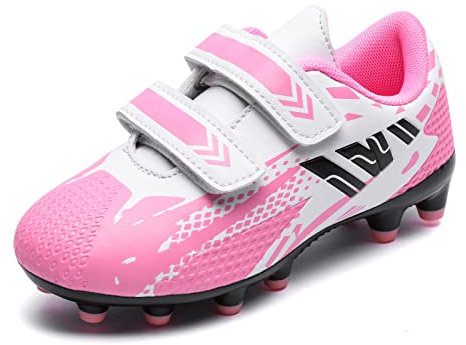 Scarpe da Calcio Bambino Professionale Scarpe da Allenamento Teenager Antiscivolo All'Aperto di Calcetto con Tacchetti 30EU Rosa