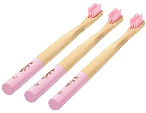 Y-Kelin Cepillo de dientes de bambú en forma de V, cepillo de dientes de bambú ecológico (3 piezas) cepillo de dientes de cerdas suaves (rosa suave)