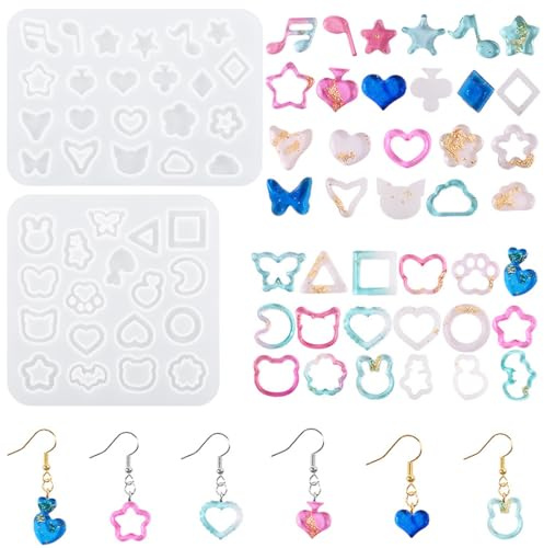 Nifocc 2 Stück Schmuck Epoxidharz Formen Anhänger Halskette Ohrringe Silikonformen Herz Rund Stern Musik Noten Schmuck Giessharz Formen Gießform Kristall Casting Form für DIY Basteln