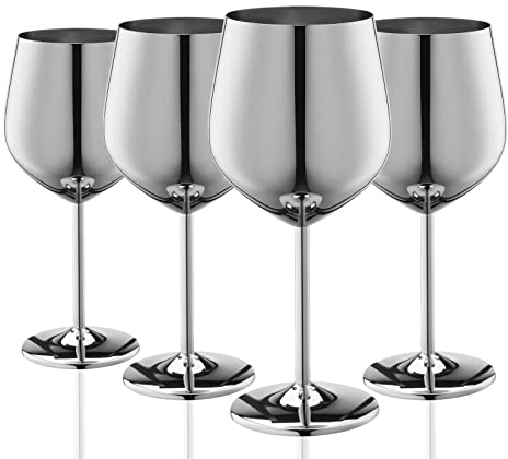WOTOR Edelstahl Weingläser 4er Set, 540ml Camping Weingläser Unzerbrechlich, Robust & Tragbare Metall Kelche,Passend Für Outdoor, Pool, Reisen (Silber)
