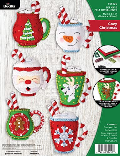 Bucilla, Gemütliche Weihnachten, Filz-Applikation, 6-teiliges Ornament-Set, perfekt für Urlaub, DIY, Nadelspitze, Kunst und Handwerk, 89639E