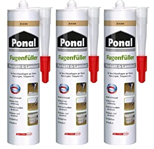 Ponal Parkett & Laminat Fugenfüller Eiche, elastische Fugenmasse für Anschluss- und Dehnungsfugen, lösemittel-, wasser- und silikonfreie Dichtmasse, 3x280ml Kartusche