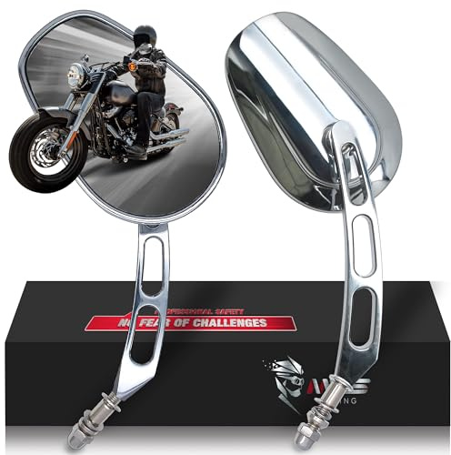 MZS Motorcycle Mirrors Chrome, M8 Heavy Duty Motorbike Rear View Mirror Side Accessories Hollow Rod Compatible with Sportster Road King Street Glide Electra Dyna Softail Ultra Vrod