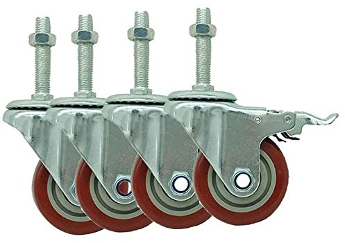 Lenkrollen mit Gewindestielmontage, Lenkrollen mit Bremse, robuste Gummirollen für Trolleys, Frühstückswagen, m16*30/100/150 mm, langer Griff, 4er-Pack