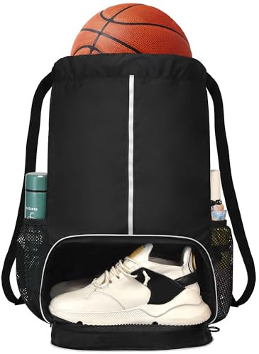 GiMiUiTo Großer wasserdichter Rucksack mit Kordelzug und separatem Schuhfach, Sport-Rucksack für Fitnessstudio, Sport, Reisen, Schwarz, Classic