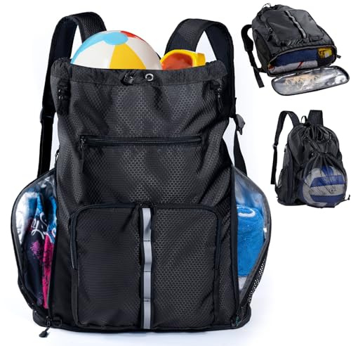 VIGEGARI Large Beach Backpack Waterproof Sandproof - Customized Oversized Drawstring Pool Bag with Shoe Compartment for Toiletries, Towels, Gym, Travel