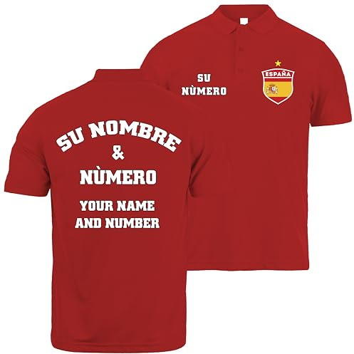 Polo Hombre Manga Corta de Fútbol | Regalo Personalizado con tu Nombre y Número | España 2026