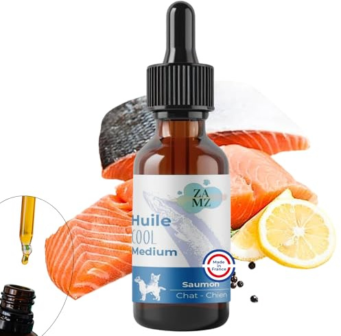 ZamZ Huile Cool Medium – Huile de Chanvre au Saumon Chien et Chat – Aide Peur, Stress et Timidité – 100% Naturelle – Facile à Appliquer – sans Additifs – Fabriqué en France – Bien-être Animal l