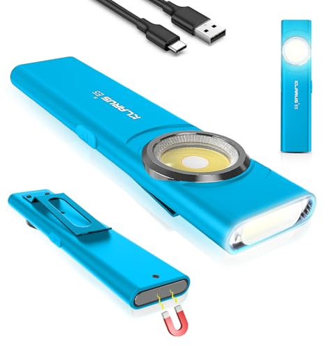 klarus Lampe de travail COB rechargeable USB C, mini lampe de poche plate EDC de 600 lumens avec base magnétique et clip à boucle,Convient pour l'entretien, le camping, la randonnée, les urgences
