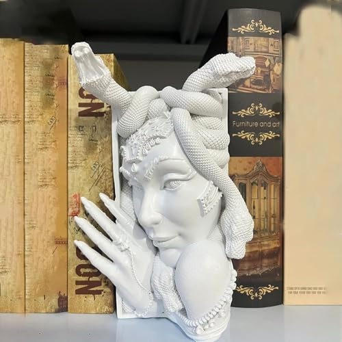 KIUGOP 10 Pieces Medusa Head Book Nook Dekorative Buchstützen, einzigartige Schlangengesichts-Buchstützen, robuster Buchstopper für Zuhause, Büro, Schreibtisch, Vintage-Regaldekoration,B