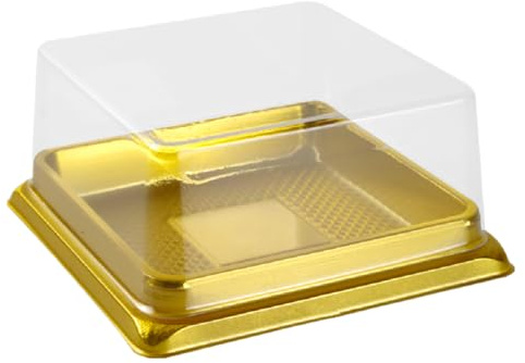 Corkwaw 50 Pack Plastic Container,Length 7.5 cm X Height 4 cm Mini cake box, plastic Clear mooncake box, cake, biscuit, pancake box (Gold)