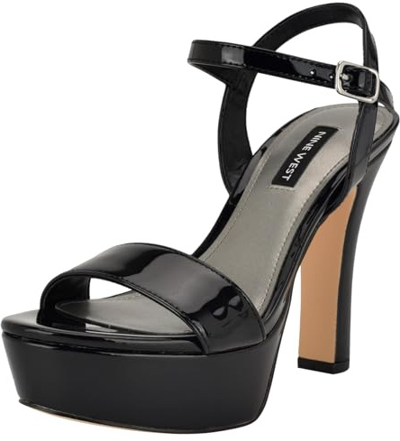 Nine West Women's Solas Heeled Sandal, Black Patent 001, 5