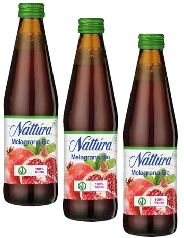 NATTURA Succo di Melograno Bio, Succo di Frutta Senza Zucchero con Melagrana e Mele Biologiche, Ricco di Antiossidanti e Polifenoli, Vegan, 330 ml (Confezione da 3)