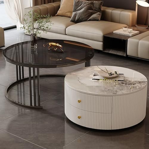 Runde Couchtische, 2er-Set, mit großem Stauraum, modernes Design für Wohnzimmer, Schlafzimmer, Büro, Balkon, Wohnung, einfache Pflege, bunte Farben, 60 x 34 cm + 70 x 45 cm