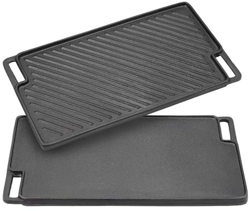 Warmiehomy Cast Iron Griddle Pan,Double-Sided Non-Stick Pre-Seasoned Cast Iron Skillet BBQ Grill Pan for Gas Electric and Oven Safe,46x25cm Rectangular