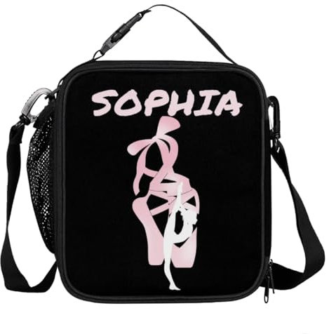 Mintoprints Lonchera de ballet personalizada, reutilizable, con aislamiento, color rosa, negro